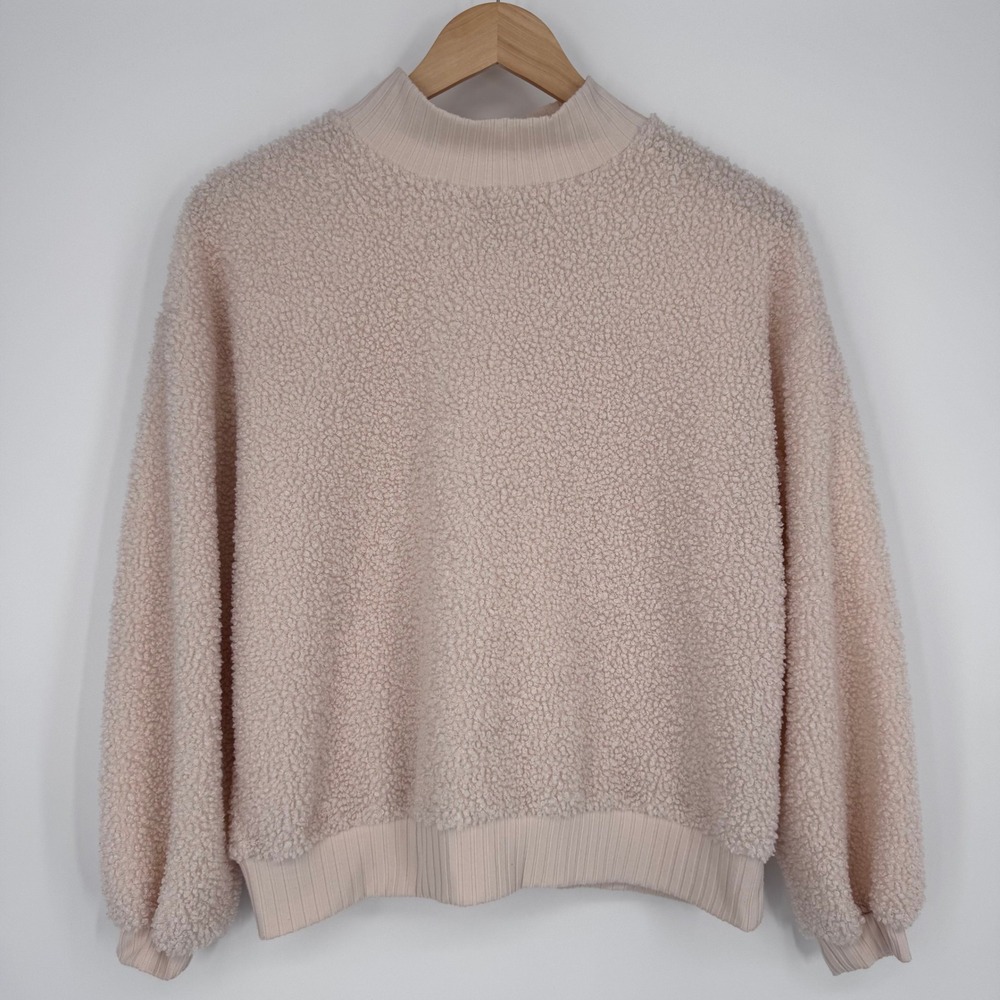 Anthropologie Porridge Brynne Sherpa Mock Neck Sweater XS Pink Boucle Pullover